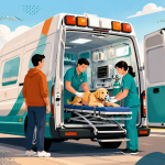 Ambulância veterinária atendendo um pet com equipe e tutor em cenário urbano de Campinas